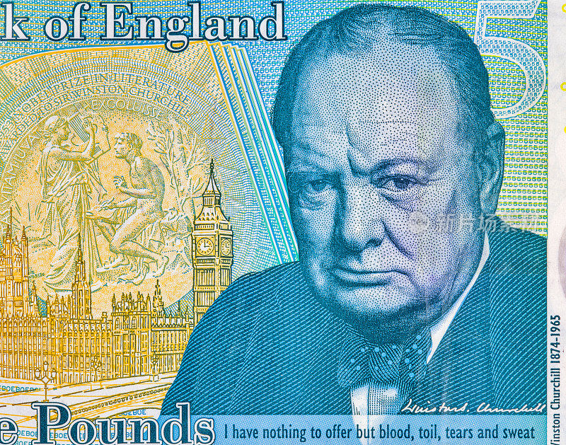 英国五英镑钞票的特写