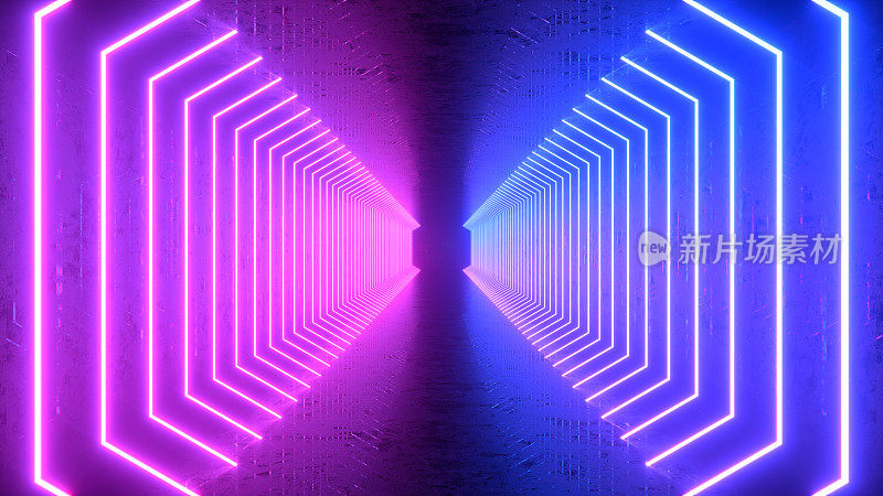 紫外氖激光发光隧道走廊抽象三维背景