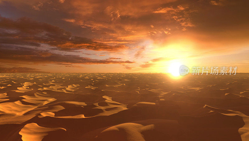 沙漠沙丘山日落，空中