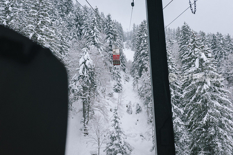 粉雪覆盖了贡多拉和森林