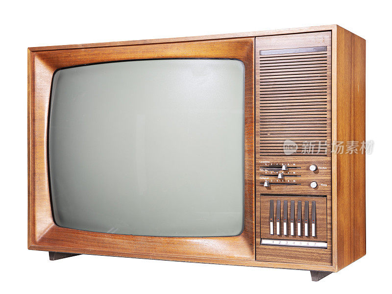 经典复古风格的老式电视与切割屏幕，。孤立背景下的旧电视机。复古风格的老电视与切割屏幕，。孤立背景下的旧电视机。