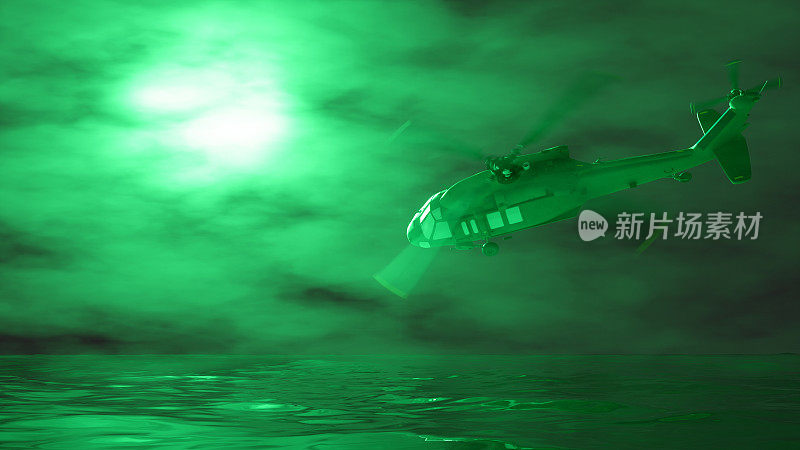 直升机在雾中飞行，绿灯亮
