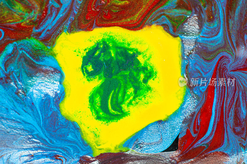 抽象的背景，色彩液体在动态流动和独特的形状的线。
