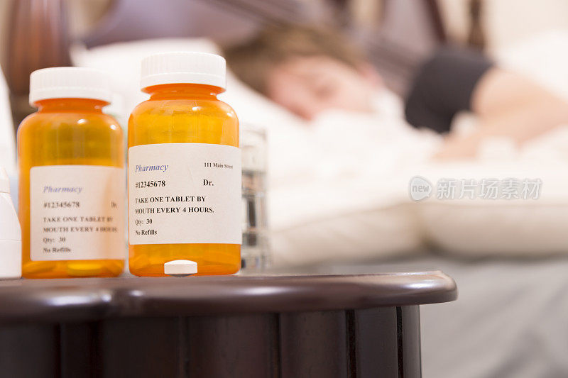 医疗保健:患流感卧床不起的病人。的药物。