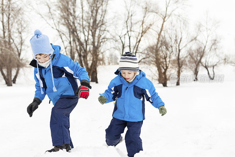 孩子们在雪中玩耍