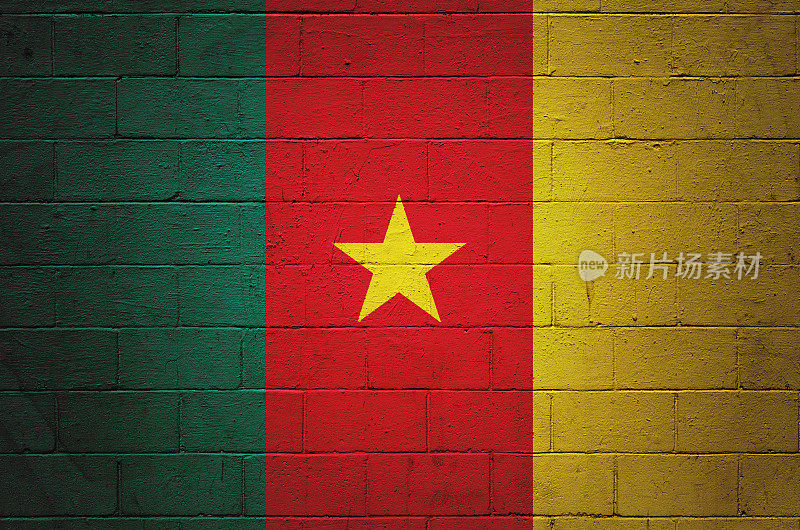 一面喀麦隆国旗被画在墙上