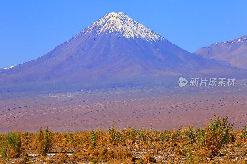 戏剧性的景观:利坎卡武尔雪山火山和田诗式的阿塔卡马沙漠草原，火山景观全景-圣佩德罗阿塔卡马，智利，Bolívia和阿根廷边境