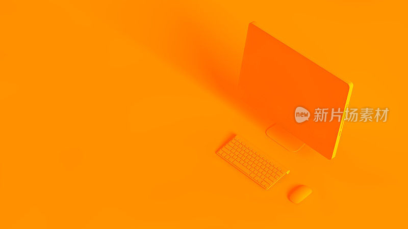 台式电脑。概念立体图像的3d渲染购物车，充分色调在橙色。