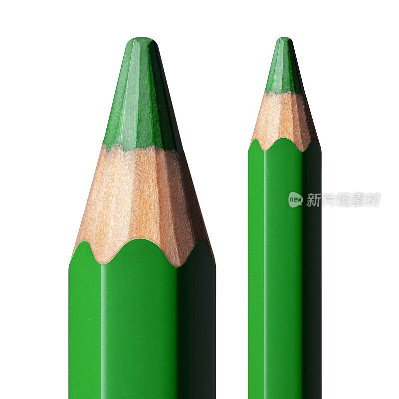 绿色铅笔尖。带有剪切路径的照片。