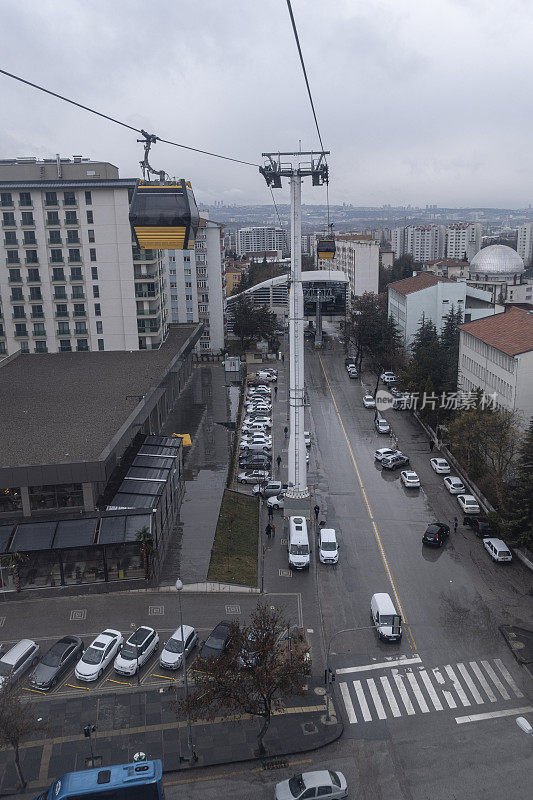 前往安卡拉市区的空中缆车车厢。