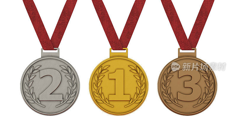 金牌、银牌和铜牌分别在白色上获得
