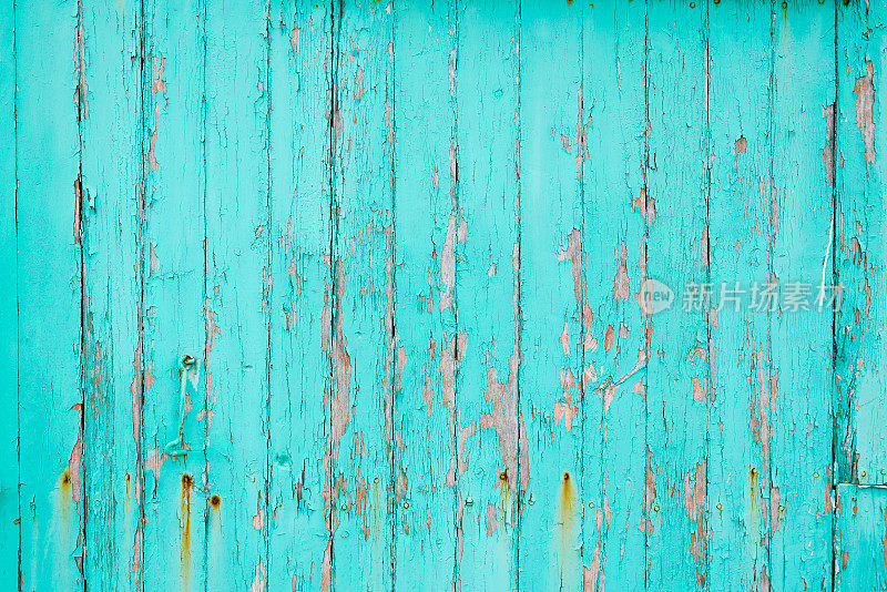 复古蓝色海滩木材背景木板涂在绿松石夏天的海洋颜色