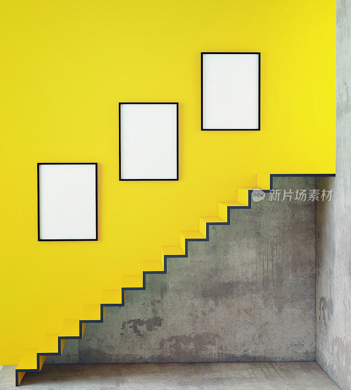 模仿海报框架在时髦的室内背景与楼梯