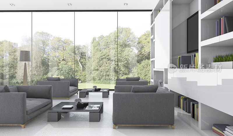 3d渲染漂亮的沙发在客厅附近的花园视图