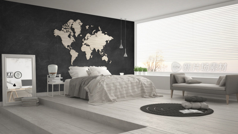 斯堪的纳维亚极简主义卧室，极简现代室内设计