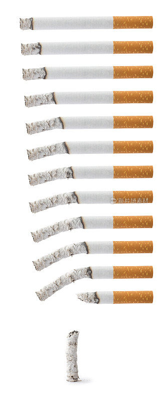 一组不同燃烧阶段的香烟