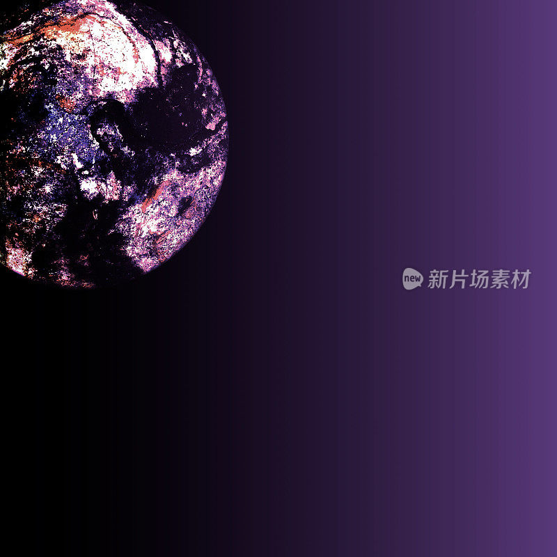 深紫色空间中岩石行星的戏剧性景象