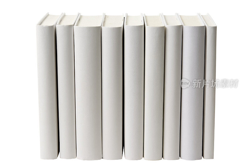 一排空白的书，书脊是白色的背景