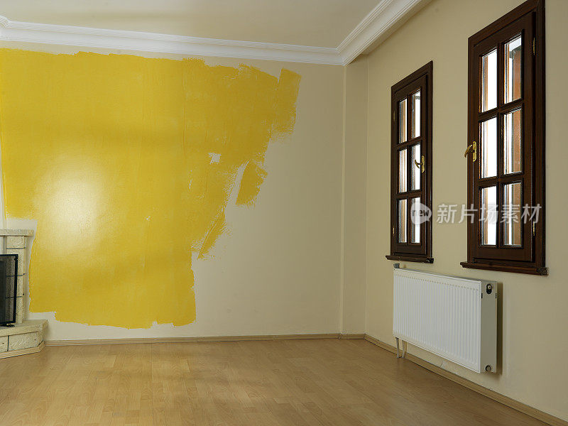 墙上的画，黄色的。修理房子