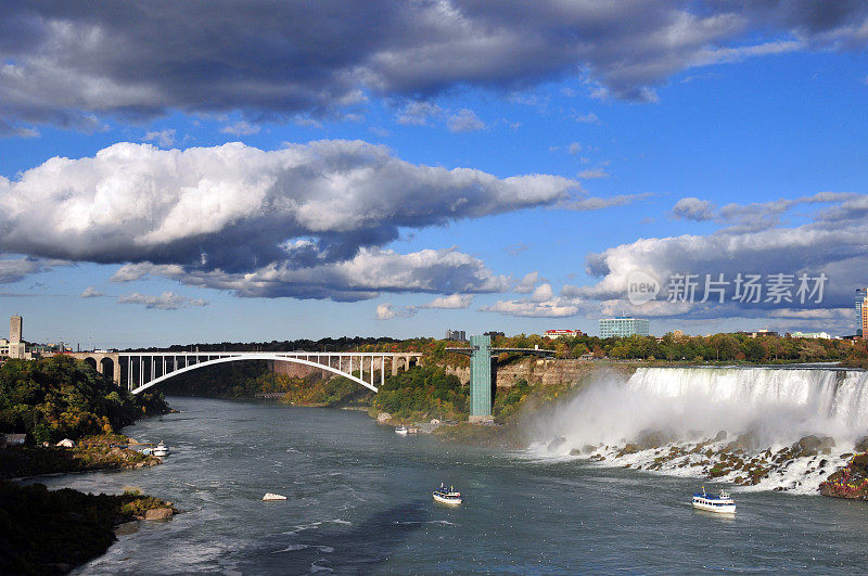 尼亚加拉瀑布，纽约，美国:美国瀑布和彩虹桥