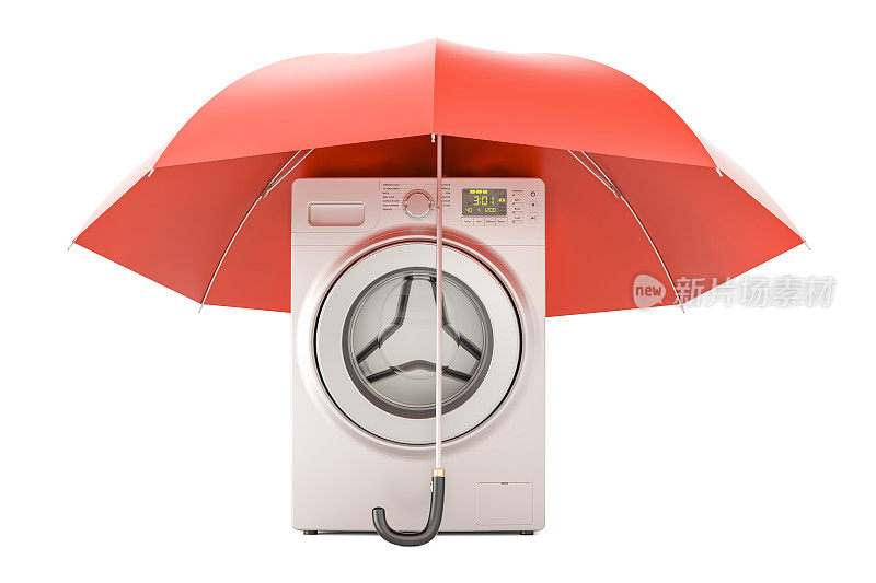 保证和保护洗衣机的概念。3D渲染孤立的白色背景