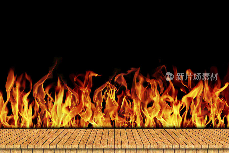 木地板与燃烧的火背景设计