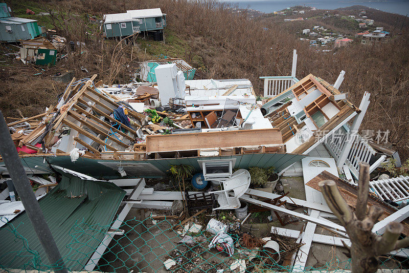 被飓风艾玛摧毁的房屋，2017年，圣约翰，美属维尔京群岛