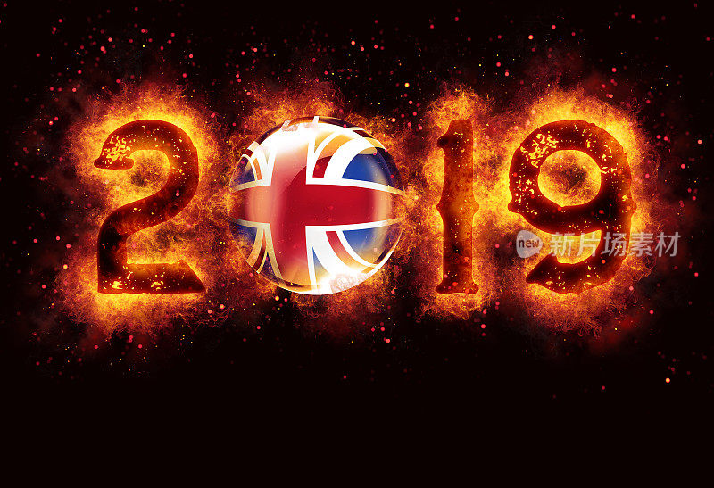 英国2019年新年旗帜以黑色为背景