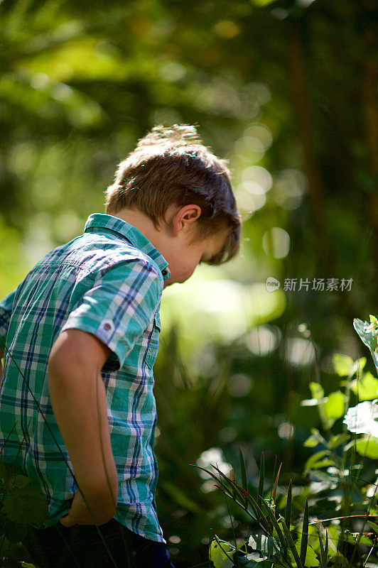 正式的快乐肖像一个男孩户外后视图