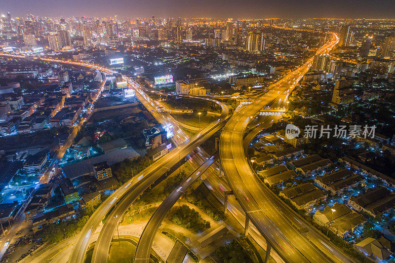 黄昏俯瞰高层建筑的城市商业区全景(泰国曼谷)