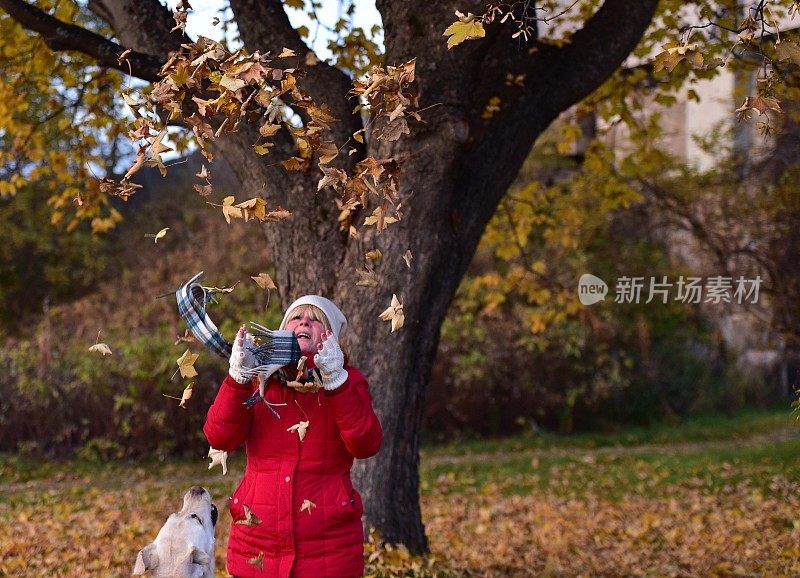 老女人在玩秋叶