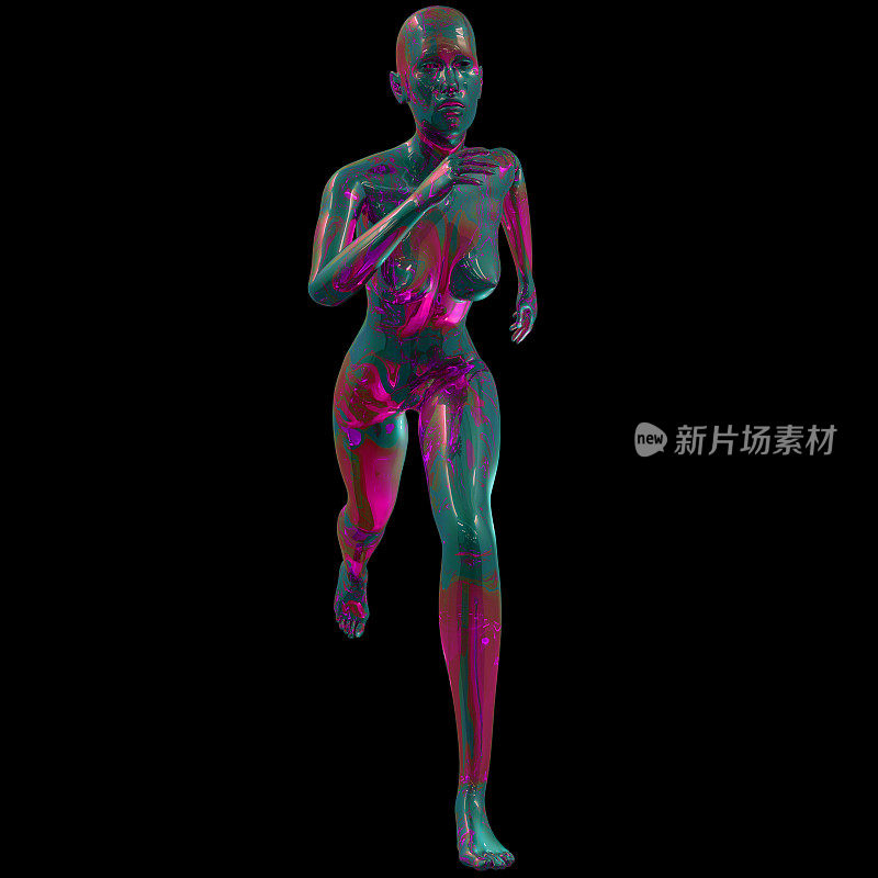 抽象数字插图从三维渲染的一个多彩的女子跑步运动风格