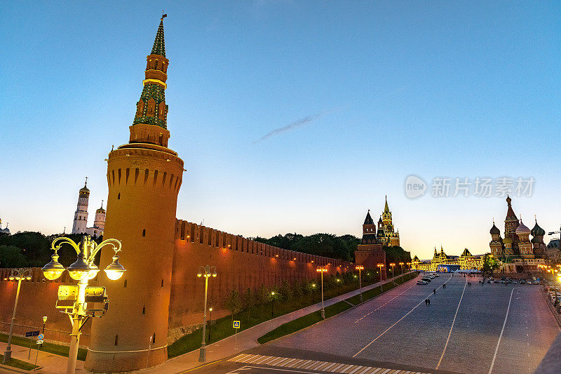 莫斯科河和克里姆林宫的夜景，莫斯科，俄罗斯