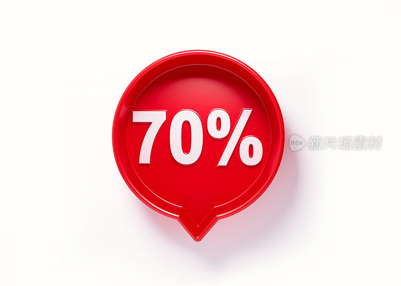 70%的折扣写的红色演讲泡沫坐在白色的背景