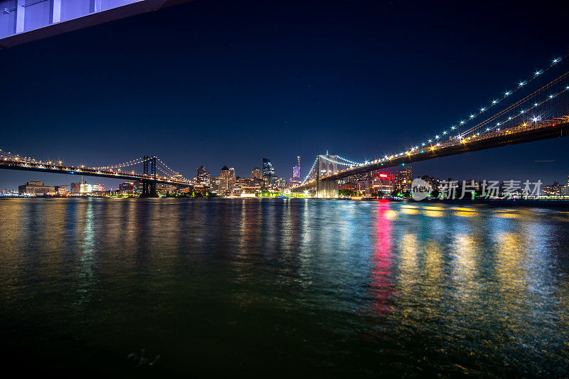 无云之夜的曼哈顿和布鲁克林大桥