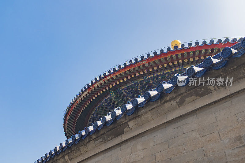 中国北京天坛经典建筑的屋檐和墙壁
