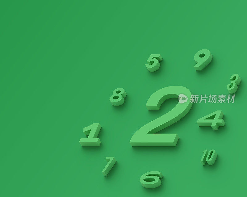 3D数字二2数字绿色背景