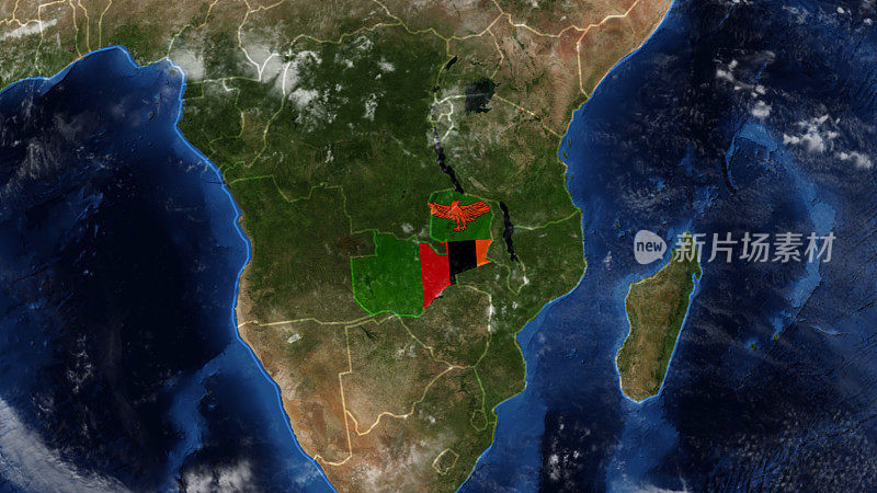 国旗装饰的赞比亚地图