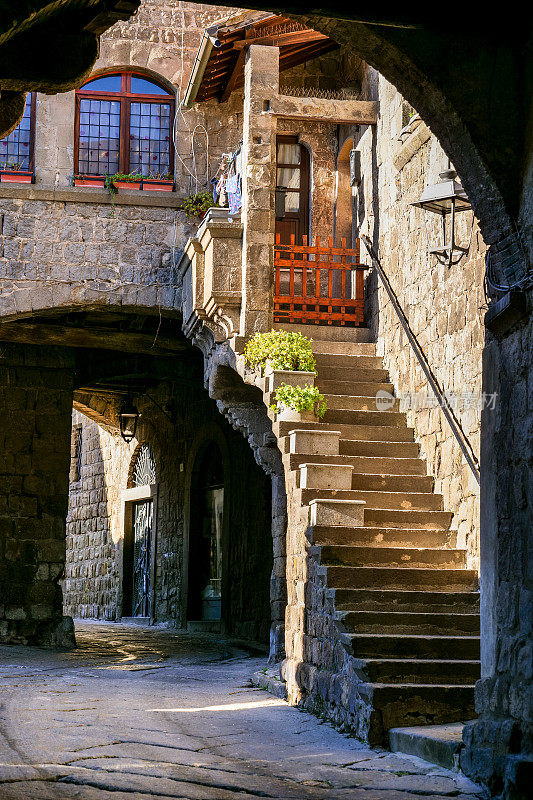 维特博历史中心圣佩莱格里诺中世纪街区的一条古老小巷