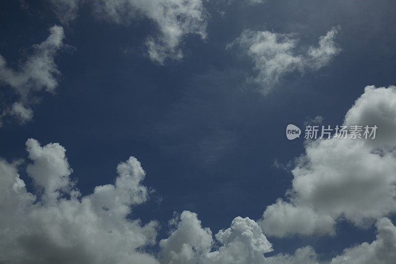 蓝色天空中戏剧性的云景。多层云从远看由黑色和白色的云组成。
