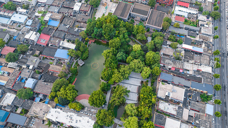 中国河北省石家庄市正定县常山公园航拍