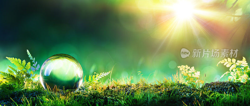 苔藓上的水晶绿球-环保理念