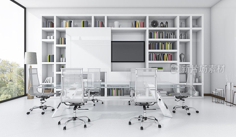 3d效果图会议室，白色设计