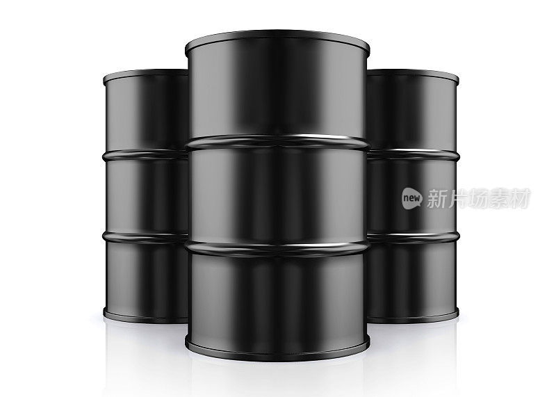 黑色金属油桶在白色背景的3D插图。