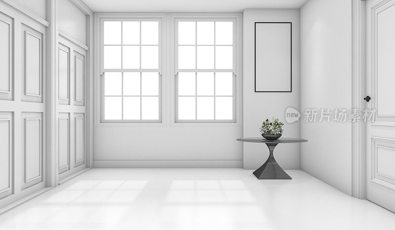 3d渲染空白色经典浴室与模型