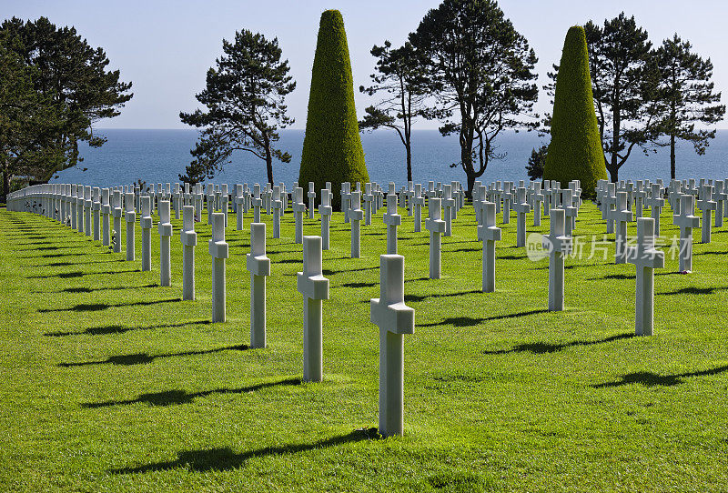 美国墓地奥马哈海滩(诺曼底登陆日)，法国诺曼底
