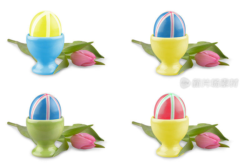 彩色的复活节彩蛋与粉红色的郁金香作为拼贴画