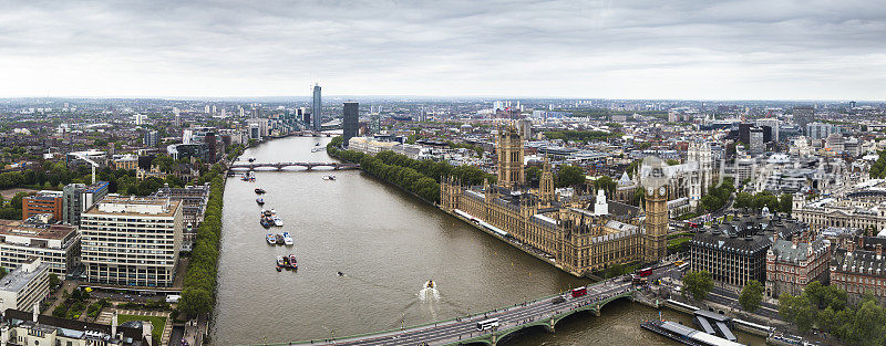 英国议会大厦和泰晤士河航拍全景图