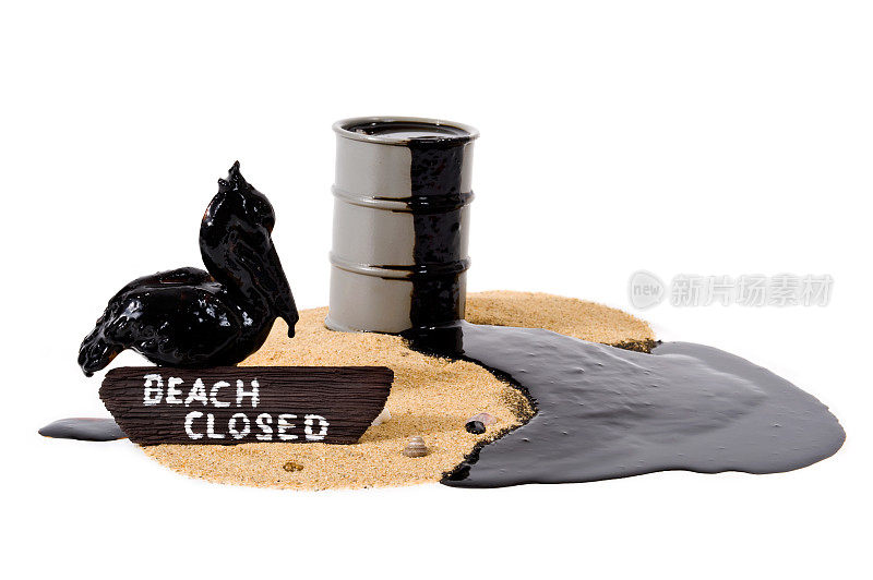 油污覆盖鹈鹕-海滩关闭