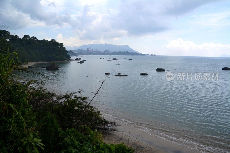 黑沙滩海景，兰卡威岛